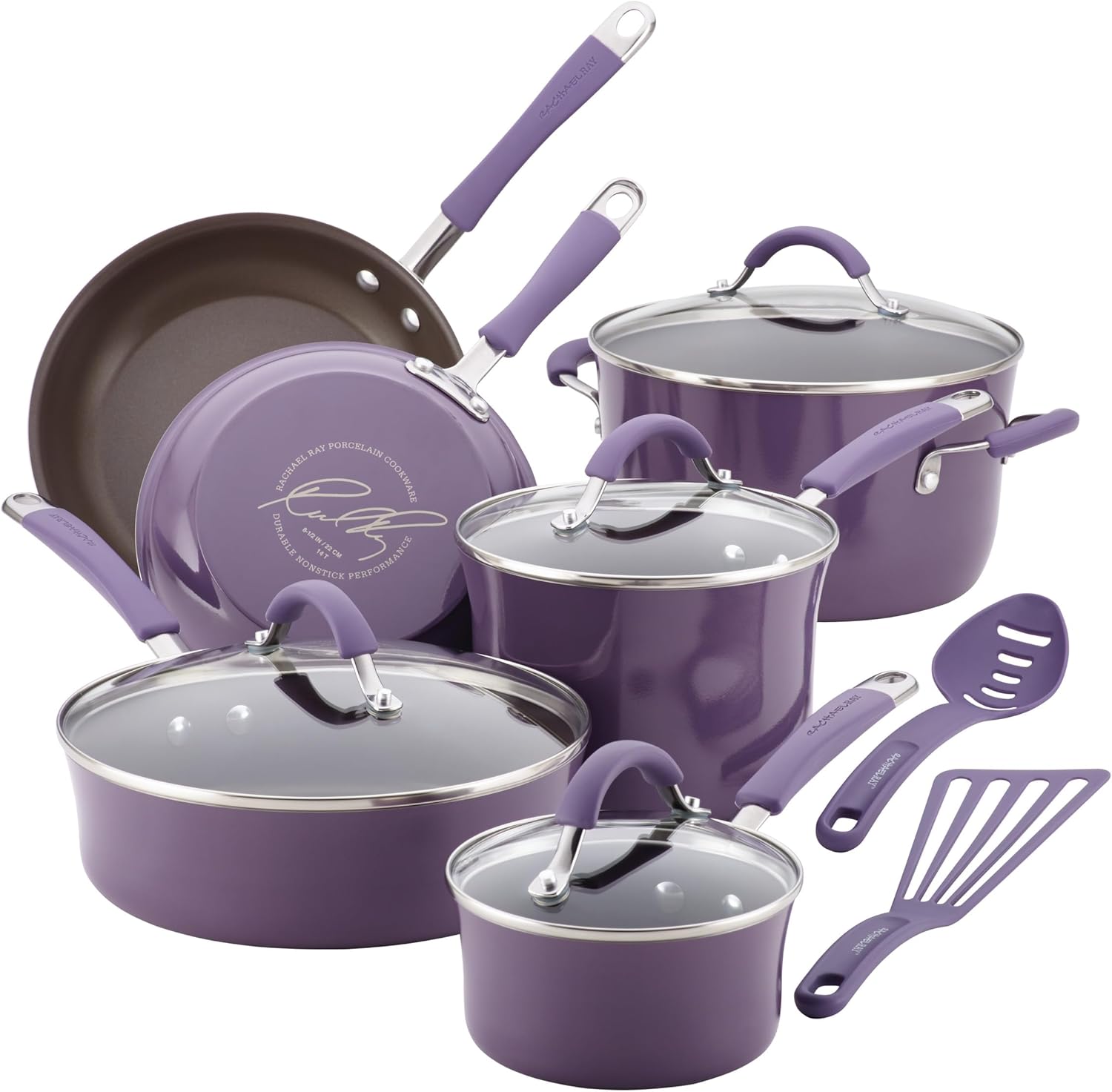 Rachael Ray Cucina Nonstick Cookware, Lavender Purple Pots and Pans Set, 12-Piece