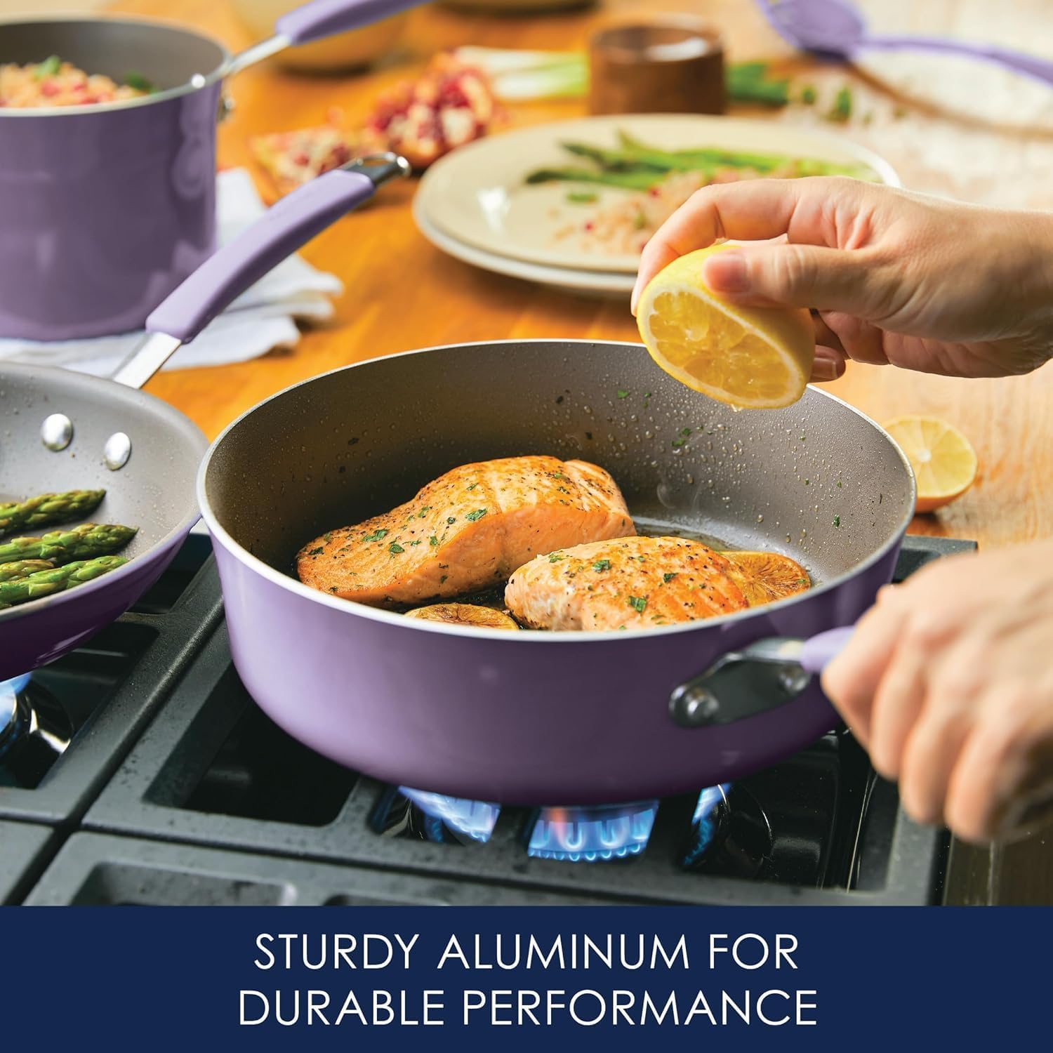 Rachael Ray Cucina Nonstick Cookware, Lavender Purple Pots and Pans Set, 12-Piece - Image 3